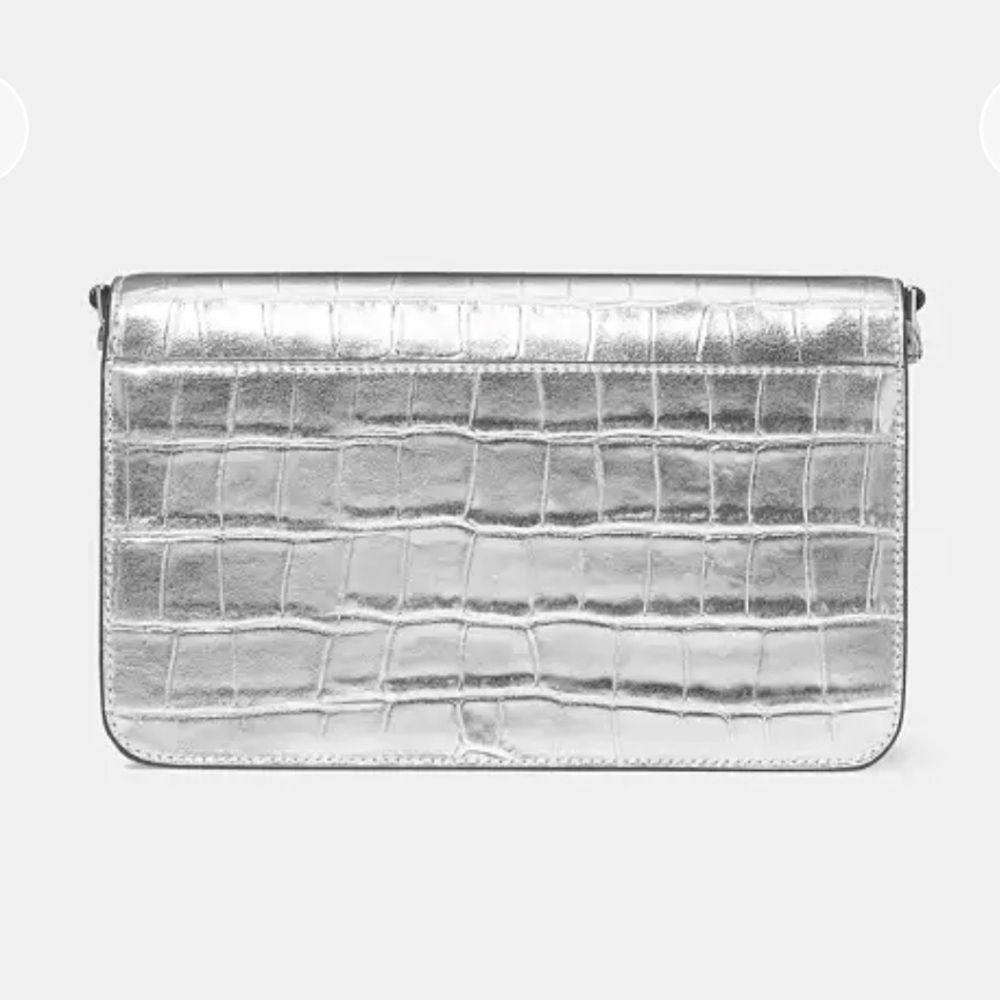 ♠️ Kate Spade Madison Croc Embossed Mini Crossbody & Slim Card Holder Silver NWT - Picture 5 of 17